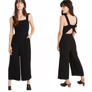 Madewell Womens Size‎ 2 Square Neck Bow Back Jumpsuit Cropped Wide Leg Black